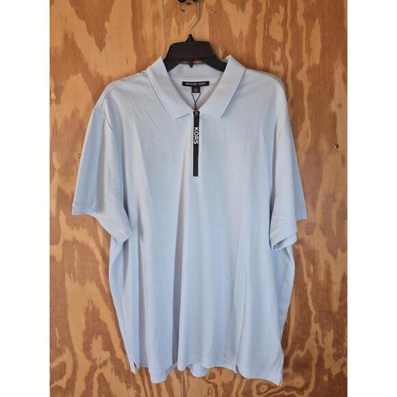 MICHAEL KORS Zip Pastel Blue Polo Shirt NEW 2XL XXL MSRP $118 - Pin hole on back - Picture 3 of 8